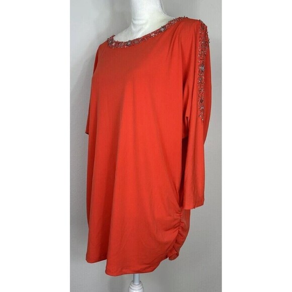 Susan Graver Liquid Knit Cold Shoulder Embellishment Blouse Plus Size 1X (18/20) - Picture 6 of 12